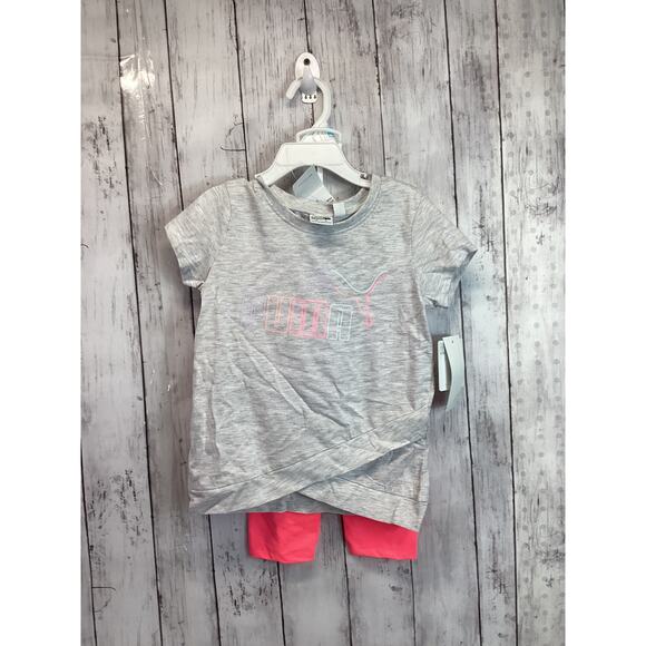Puma Kids Girls 2 Piece Set Grey T-shirt and Pink Pants New with Tag Size Small - Picture 1 of 3